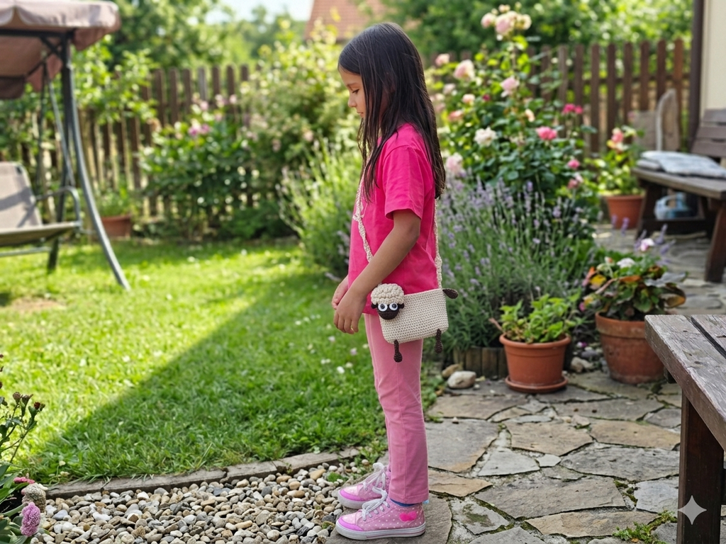 Handgehäkelte Schaf-Kindertasche – Süsses Unikat aus reiner Baumwolle
