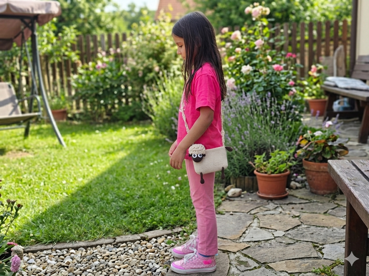 Handgehäkelte Schaf-Kindertasche – Süsses Unikat aus reiner Baumwolle