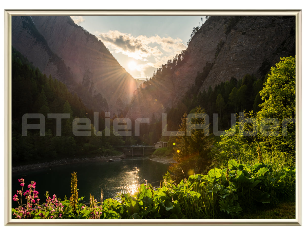 Wandbild Binntal See | Schweiz Bergsee Sonnenuntergang A4 A3