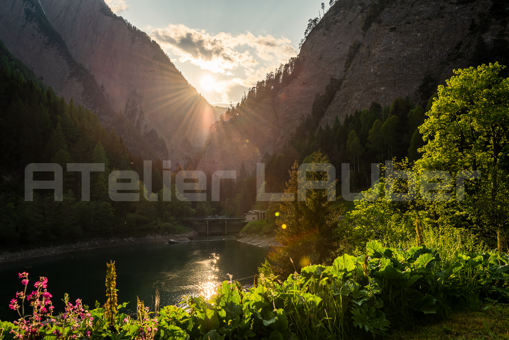 Wandbild Binntal See | Schweiz Bergsee Sonnenuntergang A4 A3