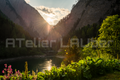 Wandbild Binntal See | Schweiz Bergsee Sonnenuntergang A4 A3