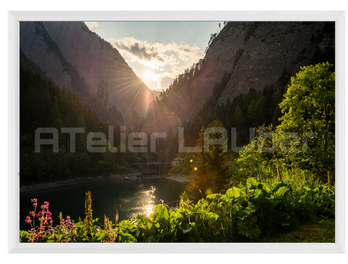 Wandbild Binntal See | Schweiz Bergsee Sonnenuntergang A4 A3