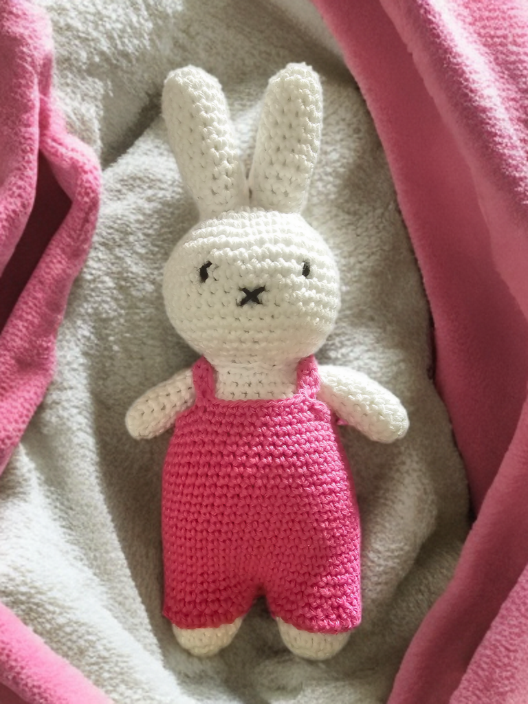 Gehäkelte Tiere - Handgehäkelter Kuschelhase (20 cm) – Personalisiertes Baumwoll-Plüschtier