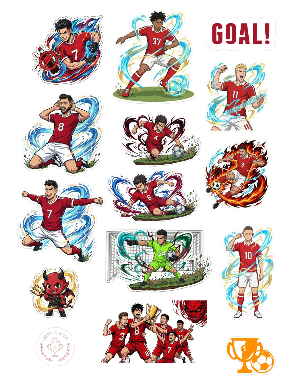 Ultimate Anime Fussball Sticker-Pack (15er-Set) – Wasserfeste Vinyl Aufkleber